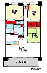 ファーネスト二日市グレイス 5階3LDKの間取り