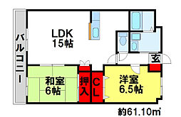 ヴァンベール筑紫野 4階2LDKの間取り