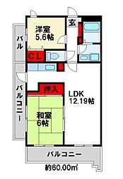 フルール98 5階2LDKの間取り