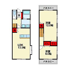 パークサイド青山 1階2LDKの間取り