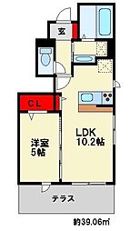 プレジール下大利弐番館 1LDKの間取図画像