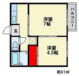 コパン紅葉ヶ丘 2Kの間取図画像