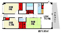 ROYALARK二日市 3LDKの間取図画像
