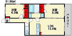 プライムコート大野城2 2LDKの間取図画像