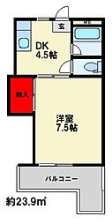 アテイン朱雀 1DKの間取図画像