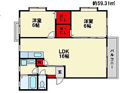 キャトル・セゾン下大利 2LDKの間取図画像