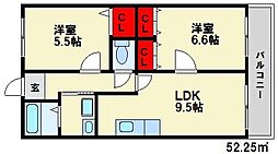 サンコーポ須玖 2LDKの間取図画像