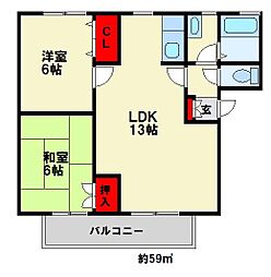 アイリス大野城 2LDKの間取図画像
