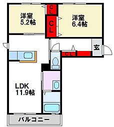 シャーメゾン和D 2LDKの間取図画像
