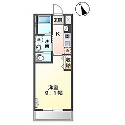 サニーウェル 2階1Kの間取り