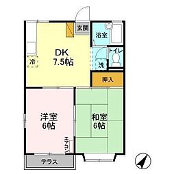 プレタメゾン　B 1階2DKの間取り
