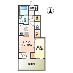 グランパレスII 1階1LDKの間取り