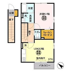 ウィット請西東C 2階1LDKの間取り