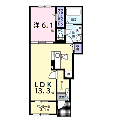 アクアヴィラ　Ａ 1階1LDKの間取り