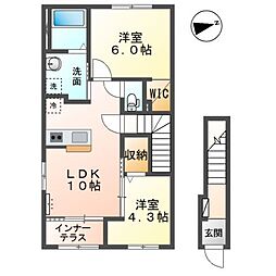 リョウエン 2階2LDKの間取り