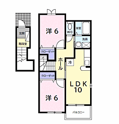 ハイツ　ナリッシュ　3 2階2LDKの間取り