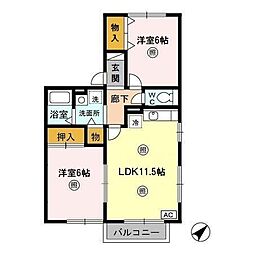 グリーンパーク白旗A棟 2LDKの間取図画像