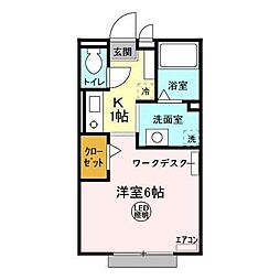 コンフォートヒル 2階1Kの間取り
