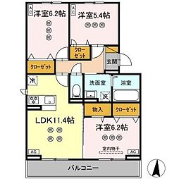 サリサ.j 202 2階3LDKの間取り