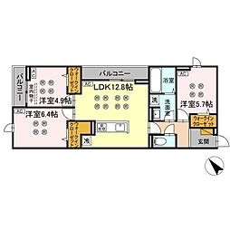 D-KISARIA　WI 3階3LDKの間取り
