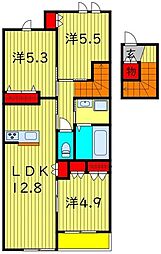 メゾンクレール日暮South 2階3LDKの間取り