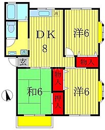 第5伊原ハイツ 1階3DKの間取り