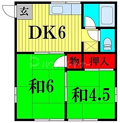 第二エンゼルコーポ 1階2DKの間取り