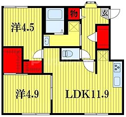 アネックスピア 1階2LDKの間取り