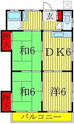 木の葉コーポ 2階3DKの間取り