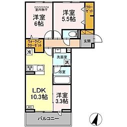松戸市稔台7丁目アパート 3LDKの間取図画像