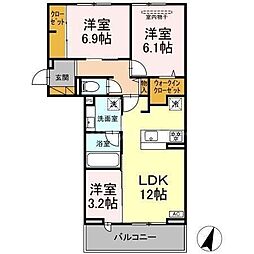 松戸市稔台7丁目アパート 3LDKの間取図画像