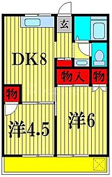 ジャスミンコート3 2階2DKの間取り