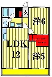 松丸コーポラス 2階2LDKの間取り