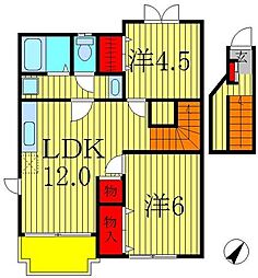 クレアガーデン　Ａ棟 2階2LDKの間取り