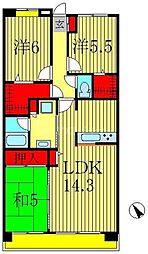 レジディア東松戸 2階3LDKの間取り