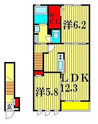 プリムラII 2階2LDKの間取り
