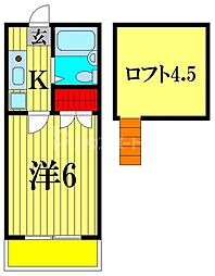 パルーム栗山NO.1 2階1Kの間取り