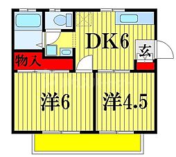 グレース松戸B 2DKの間取図画像