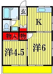 エスペラント中津B 2Kの間取図画像