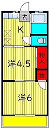 山口コーポB棟 2Kの間取図画像