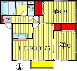 アクアマリン 2LDKの間取図画像