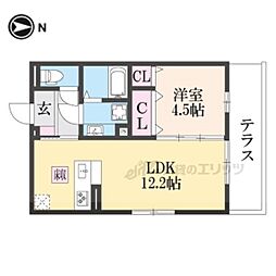 阪急京都本線 桂駅 徒歩14分の賃貸アパート 1階1LDKの間取り