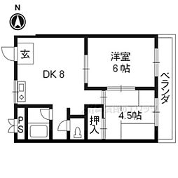 離宮リバーハイツ 3階2LDKの間取り