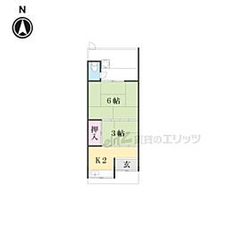 京都地下鉄東西線 太秦天神川駅 徒歩22分の賃貸テラスハウス 1階2Kの間取り
