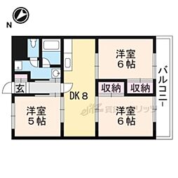 阪急嵐山線 上桂駅 徒歩16分の賃貸マンション 4階3LDKの間取り