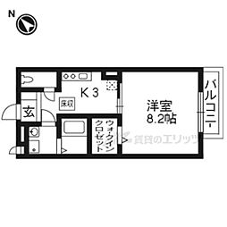 グラシューズメゾンII 1階1Kの間取り