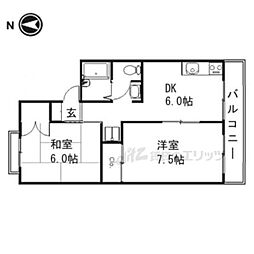 セジュール松室 2階2DKの間取り