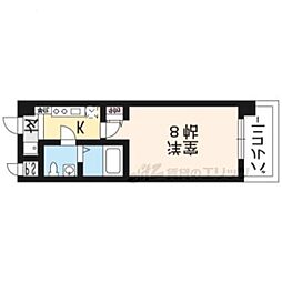 グランドパレス西院　東館 2階1Kの間取り