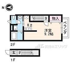 JR山陰本線 二条駅 徒歩7分の賃貸アパート 2階ワンルームの間取り
