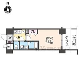 阪急京都本線 西院駅 徒歩2分の賃貸マンション 1階1Kの間取り